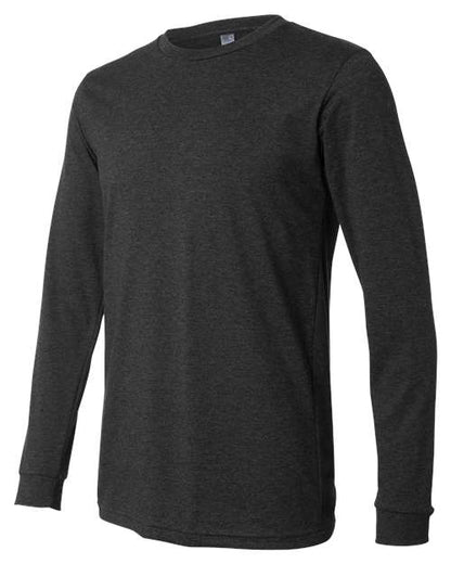 BELLA + CANVAS Heather CVC Long Sleeve Tee 3501CVC Dark Grey Heather Custom Embroidered Business Logo