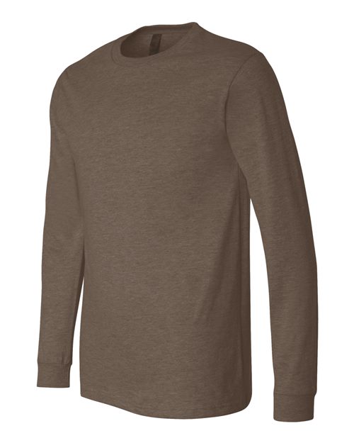 BELLA + CANVAS Heather CVC Long Sleeve Tee 3501CVC Heather Brown Custom Embroidered Business Logo