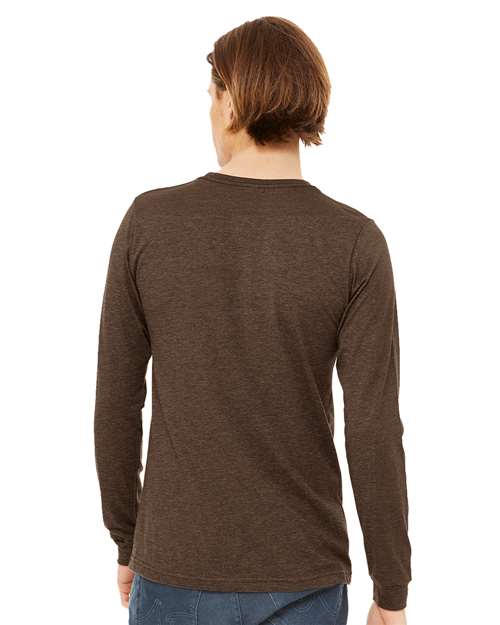 BELLA + CANVAS Heather CVC Long Sleeve Tee 3501CVC Heather Brown Custom Embroidered Business Logo