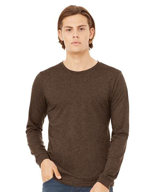BELLA + CANVAS Heather CVC Long Sleeve Tee 3501CVC Deep Heather Custom Embroidered Business Logo