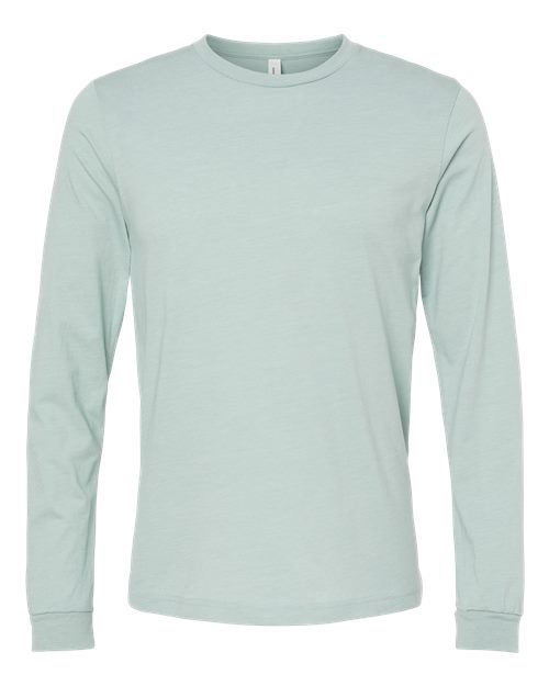 BELLA + CANVAS Heather CVC Long Sleeve Tee 3501CVC Heather Dusty Blue Custom Embroidered Business Logo