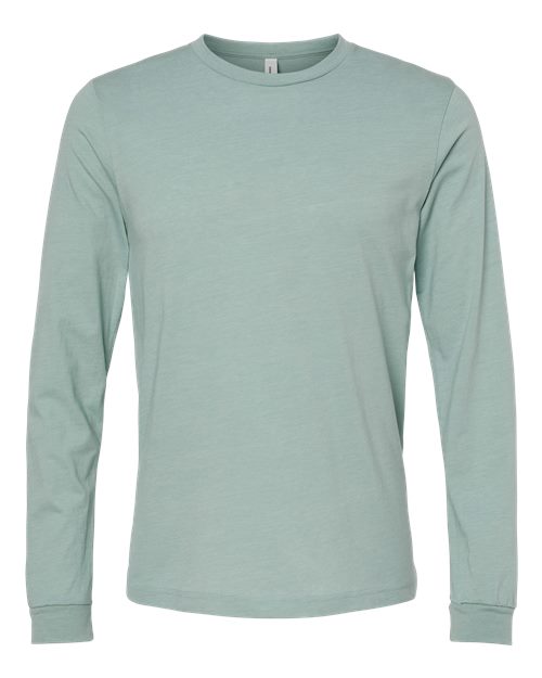 BELLA + CANVAS Heather CVC Long Sleeve Tee 3501CVC Heather Deep Teal Custom Embroidered Business Logo