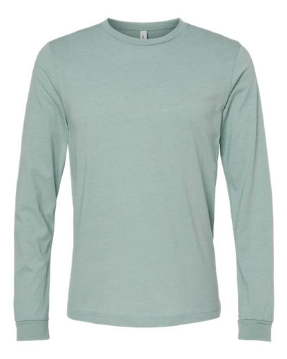 BELLA + CANVAS Heather CVC Long Sleeve Tee 3501CVC Heather Deep Teal Custom Embroidered Business Logo