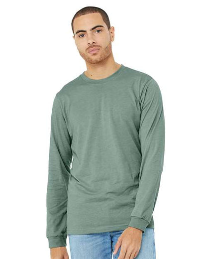 BELLA + CANVAS Heather CVC Long Sleeve Tee 3501CVC Heather Deep Teal Custom Embroidered Business Logo