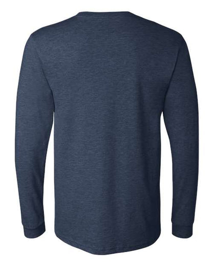 BELLA + CANVAS Heather CVC Long Sleeve Tee 3501CVC Heather Navy Custom Embroidered Business Logo