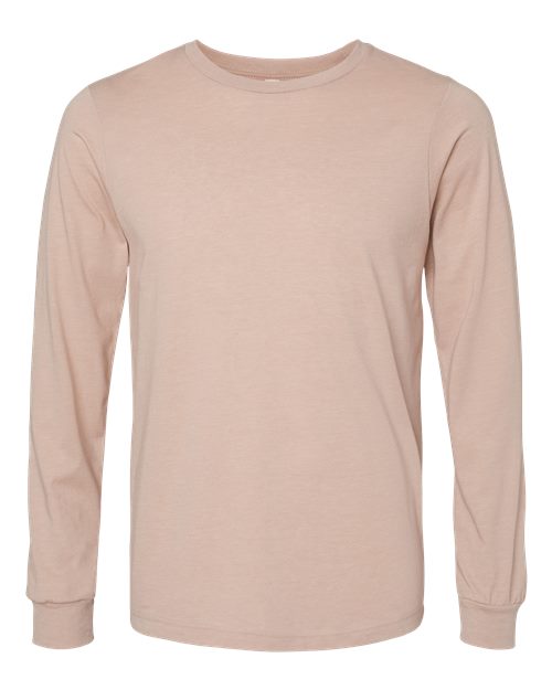 BELLA + CANVAS Heather CVC Long Sleeve Tee 3501CVC Heather Pink Gravel Custom Embroidered Business Logo