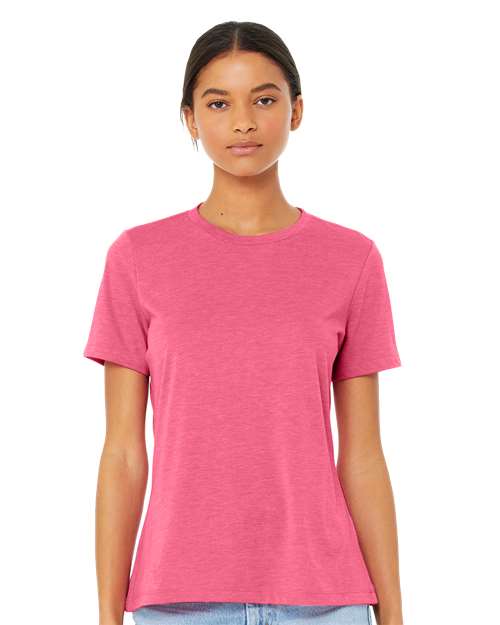 Custom Embroidered  BELLA + CANVAS Women’s Relaxed Fit Triblend Tee 6413 Charity Pink Triblend