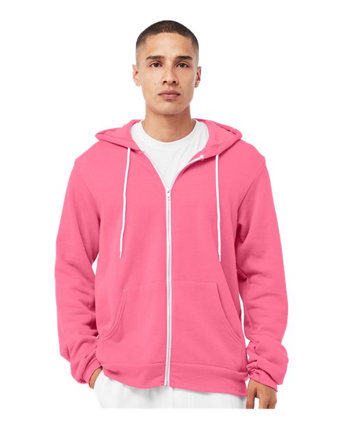 Custom Embroidered  BELLA + CANVAS Sponge Fleece Full-Zip Hoodie 3739 Heather Charity Pink