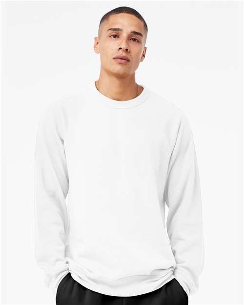 Custom Embroidered  BELLA + CANVAS Sponge Fleece Raglan Crewneck Sweatshirt 3901 White