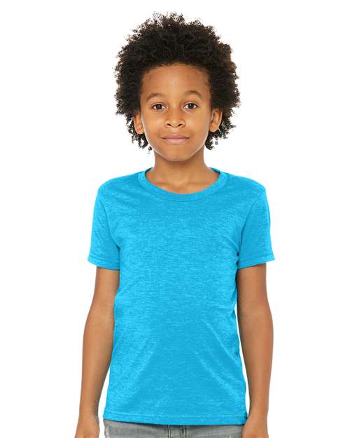Custom Embroidered  BELLA + CANVAS Youth CVC Jersey Tee 3001YCVC Neon Blue