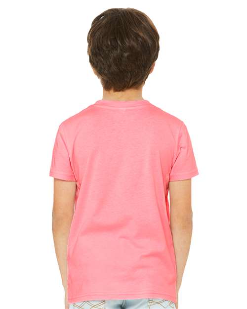 BELLA + CANVAS Youth CVC Jersey Tee 3001YCVC Neon Pink Custom Embroidered Business Logo