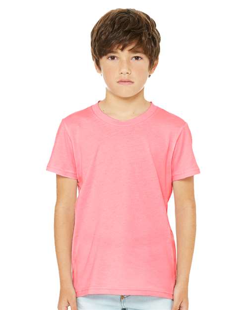 Custom Embroidered  BELLA + CANVAS Youth CVC Jersey Tee 3001YCVC Neon Pink