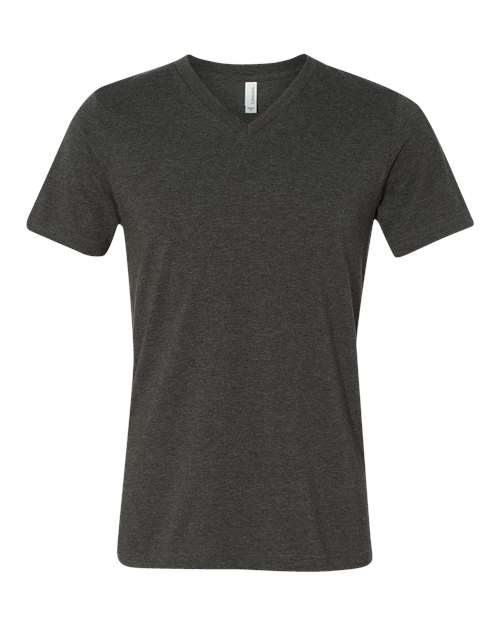 BELLA + CANVAS Heather CVC V-Neck Tee 3005CVC Dark Grey Heather Custom Embroidered Business Logo