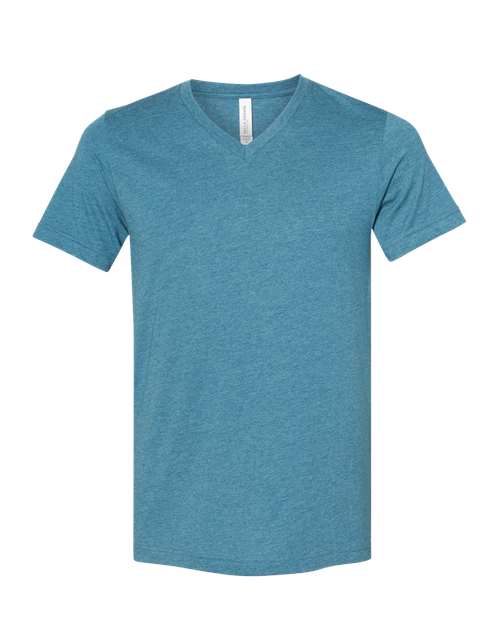 BELLA + CANVAS Heather CVC V-Neck Tee 3005CVC Heather Deep Teal Custom Embroidered Business Logo