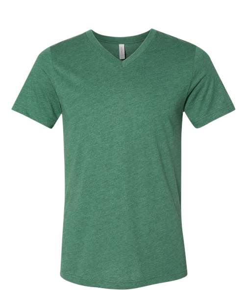 BELLA + CANVAS Heather CVC V-Neck Tee 3005CVC Heather Grass Green Custom Embroidered Business Logo