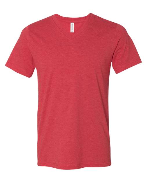 BELLA + CANVAS Heather CVC V-Neck Tee 3005CVC Heather Red Custom Embroidered Business Logo