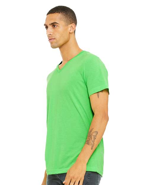 BELLA + CANVAS Heather CVC V-Neck Tee 3005CVC Neon Green Custom Embroidered Business Logo