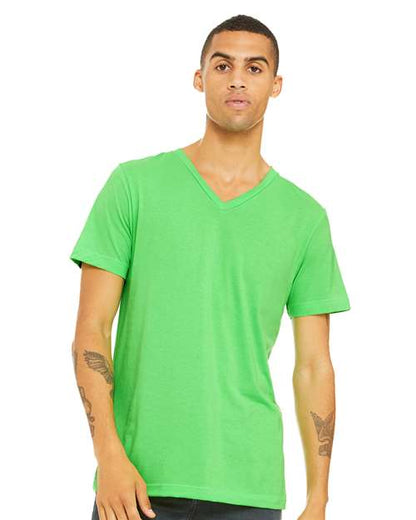 BELLA + CANVAS Heather CVC V-Neck Tee 3005CVC Neon Green Custom Embroidered Business Logo