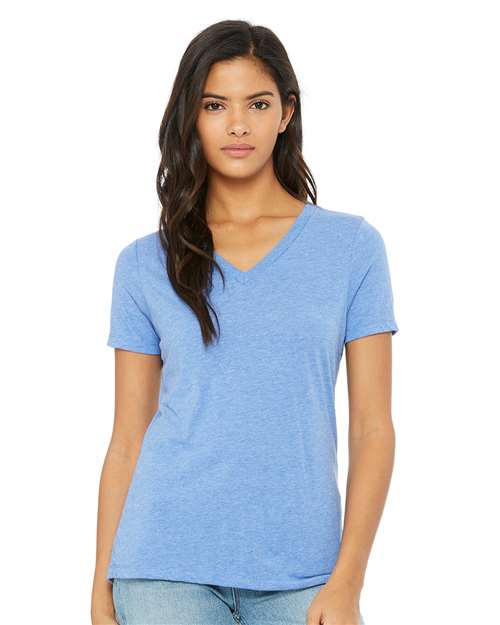 BELLA + CANVAS Women's Relaxed Triblend Short Sleeve V-Neck Tee 6415 Custom Embroidered Business Logo