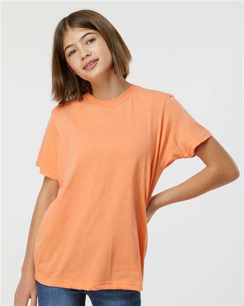 Custom Embroidered  Tultex Youth Fine Jersey T-Shirt 235 Heather Cantaloupe