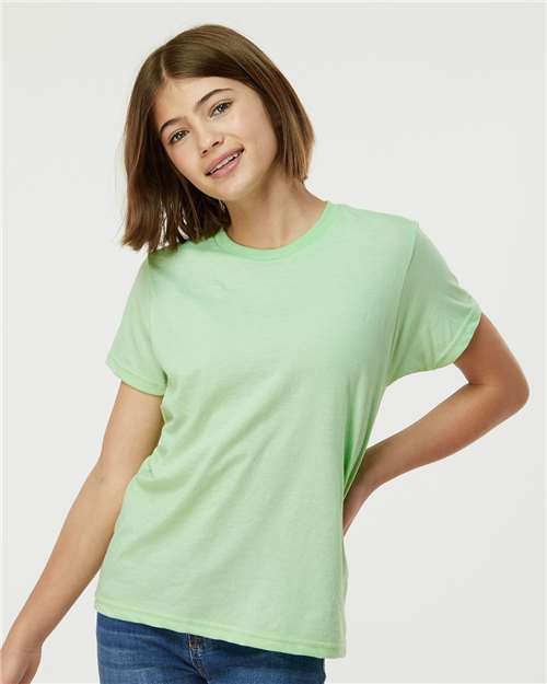Custom Embroidered  Tultex Youth Fine Jersey T-Shirt 235 Heather Neo Mint