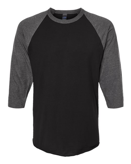 Tultex Fine Jersey Raglan T-Shirt 245 Black/ Heather Charcoal