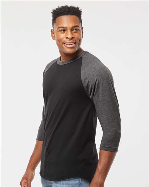 Tultex Fine Jersey Raglan T-Shirt 245 Black/ Heather Charcoal