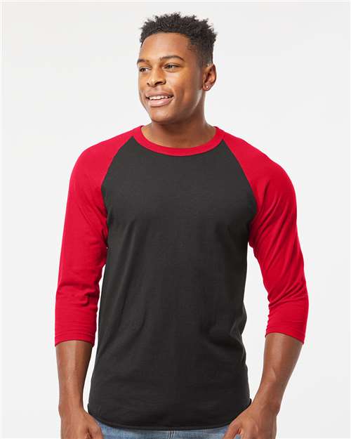 Custom Embroidered  Tultex Fine Jersey Raglan T-Shirt 245 Black/ Red