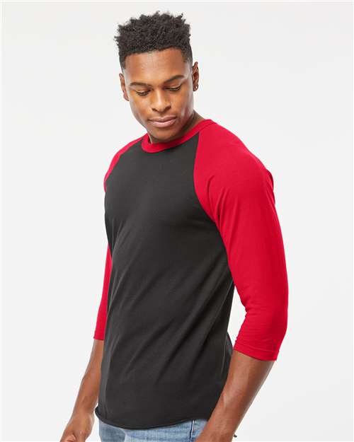 Tultex Fine Jersey Raglan T-Shirt 245 Black/ Red
