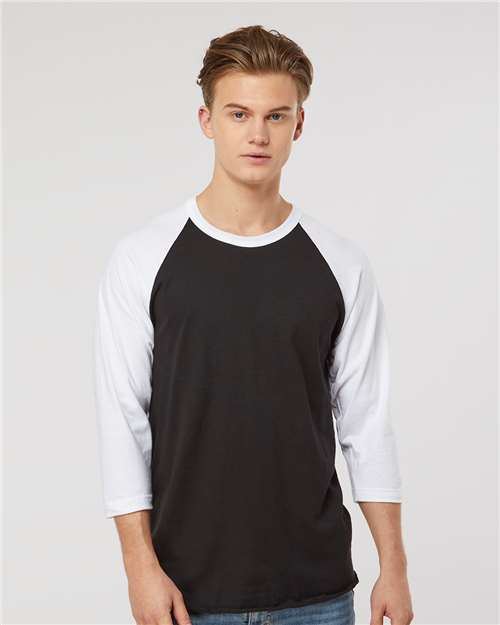 Custom Embroidered  Tultex Fine Jersey Raglan T-Shirt 245 Black/ White