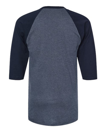 Tultex Fine Jersey Raglan T-Shirt 245 Heather Denim/ Navy