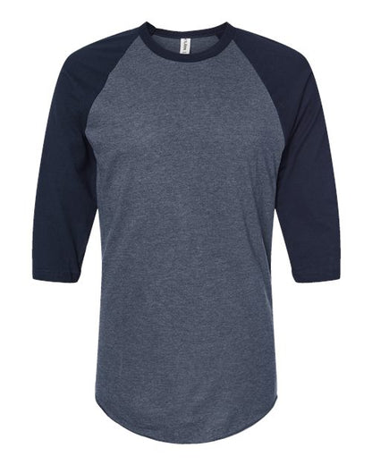 Tultex Fine Jersey Raglan T-Shirt 245 Heather Denim/ Navy