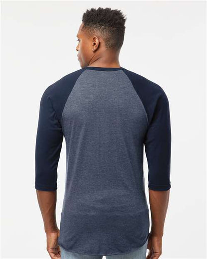 Tultex Fine Jersey Raglan T-Shirt 245 Heather Denim/ Navy