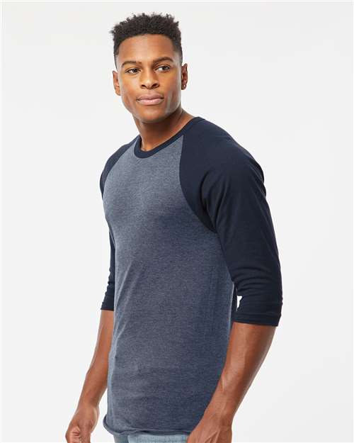 Tultex Fine Jersey Raglan T-Shirt 245 Heather Denim/ Navy