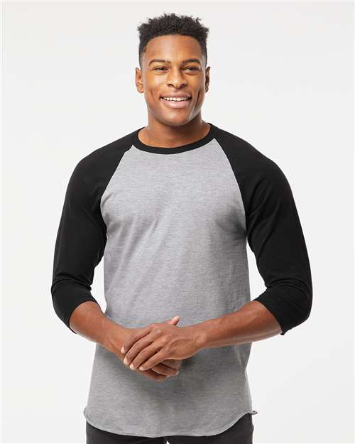Custom Embroidered  Tultex Fine Jersey Raglan T-Shirt 245 Heather Grey/ Black