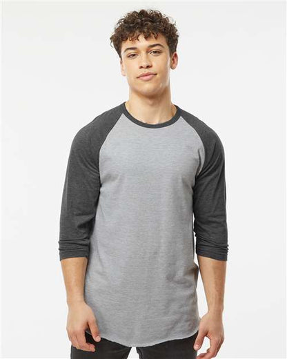 Custom Embroidered  Tultex Fine Jersey Raglan T-Shirt 245 Heather Grey/ Heather Charcoal
