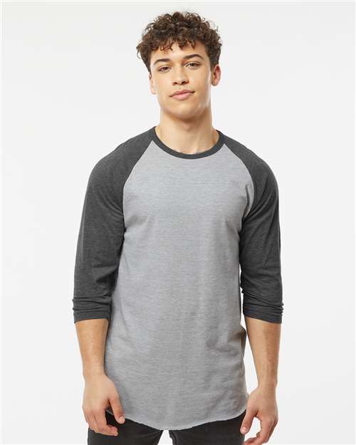 Custom Embroidered  Tultex Fine Jersey Raglan T-Shirt 245 Heather Grey/ Heather Charcoal