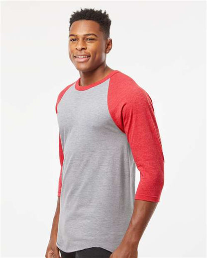 Tultex Fine Jersey Raglan T-Shirt 245 Heather Grey/ Heather Red