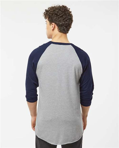 Tultex Fine Jersey Raglan T-Shirt 245 Heather Grey/ Navy