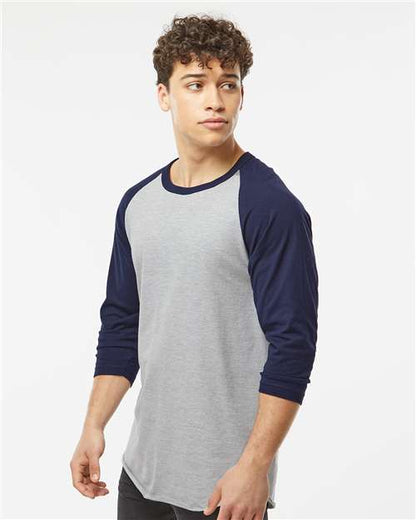 Tultex Fine Jersey Raglan T-Shirt 245 Heather Grey/ Navy