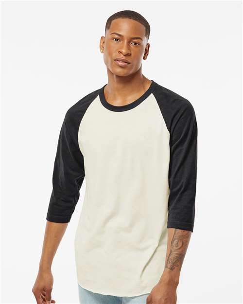 Custom Embroidered  Tultex Fine Jersey Raglan T-Shirt 245 Vintage White/ Black