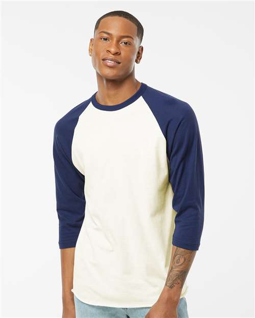 Custom Embroidered  Tultex Fine Jersey Raglan T-Shirt 245 Vintage White/ Inked India