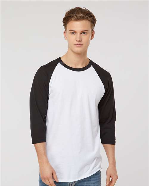 Custom Embroidered  Tultex Fine Jersey Raglan T-Shirt 245 White/ Black