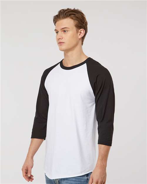 Tultex Fine Jersey Raglan T-Shirt 245 White/ Black
