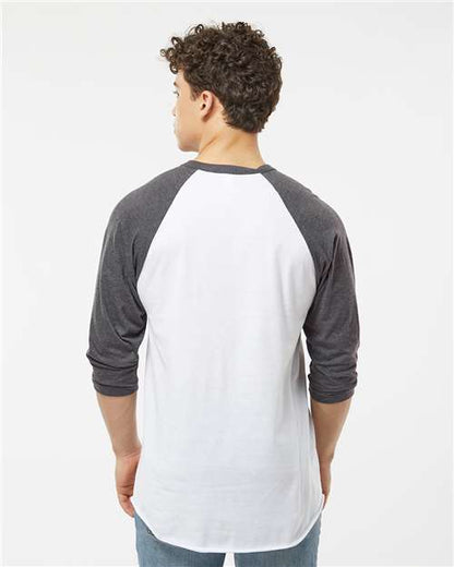 Tultex Fine Jersey Raglan T-Shirt 245 White/ Heather Charcoal