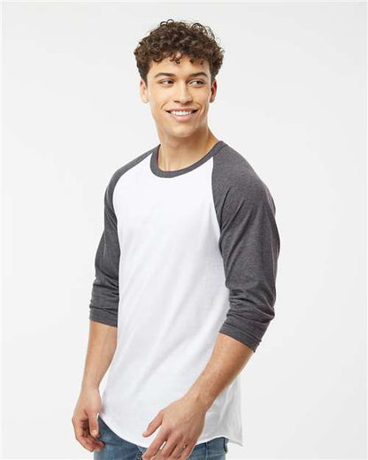 Tultex Fine Jersey Raglan T-Shirt 245 White/ Heather Charcoal