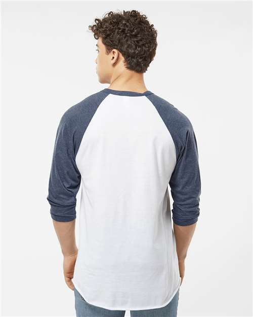 Tultex Fine Jersey Raglan T-Shirt 245 White/ Heather Denim