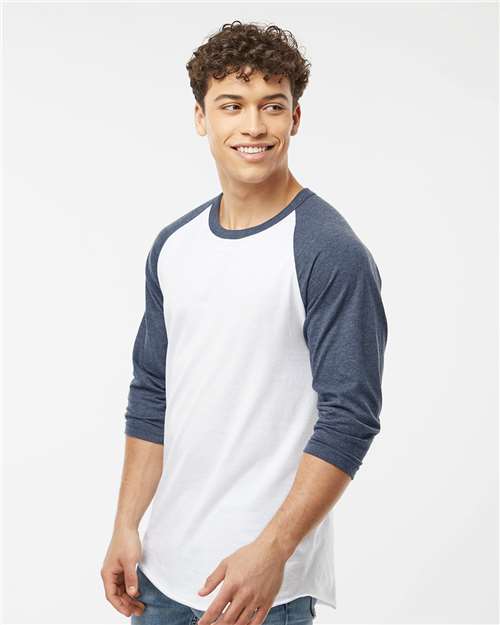 Tultex Fine Jersey Raglan T-Shirt 245 White/ Heather Denim