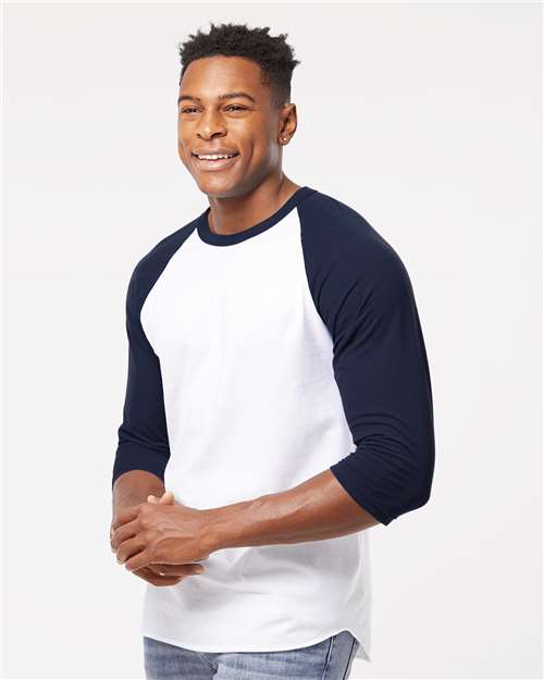 Tultex Fine Jersey Raglan T-Shirt 245 White/ Navy