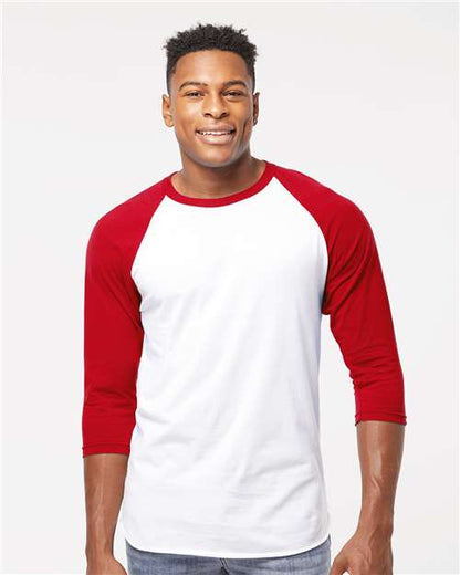 Custom Embroidered  Tultex Fine Jersey Raglan T-Shirt 245 White/ Red